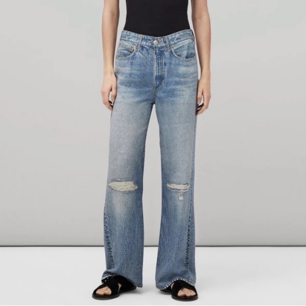 Rag & Bone Liquid Miramar Sweatpants Jeans Wide Leg Pants Dara Blue Print 30